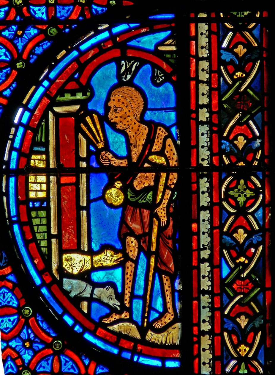 Fenster w23 zeigt das Gleichnis von Dives und Lazarus von French School