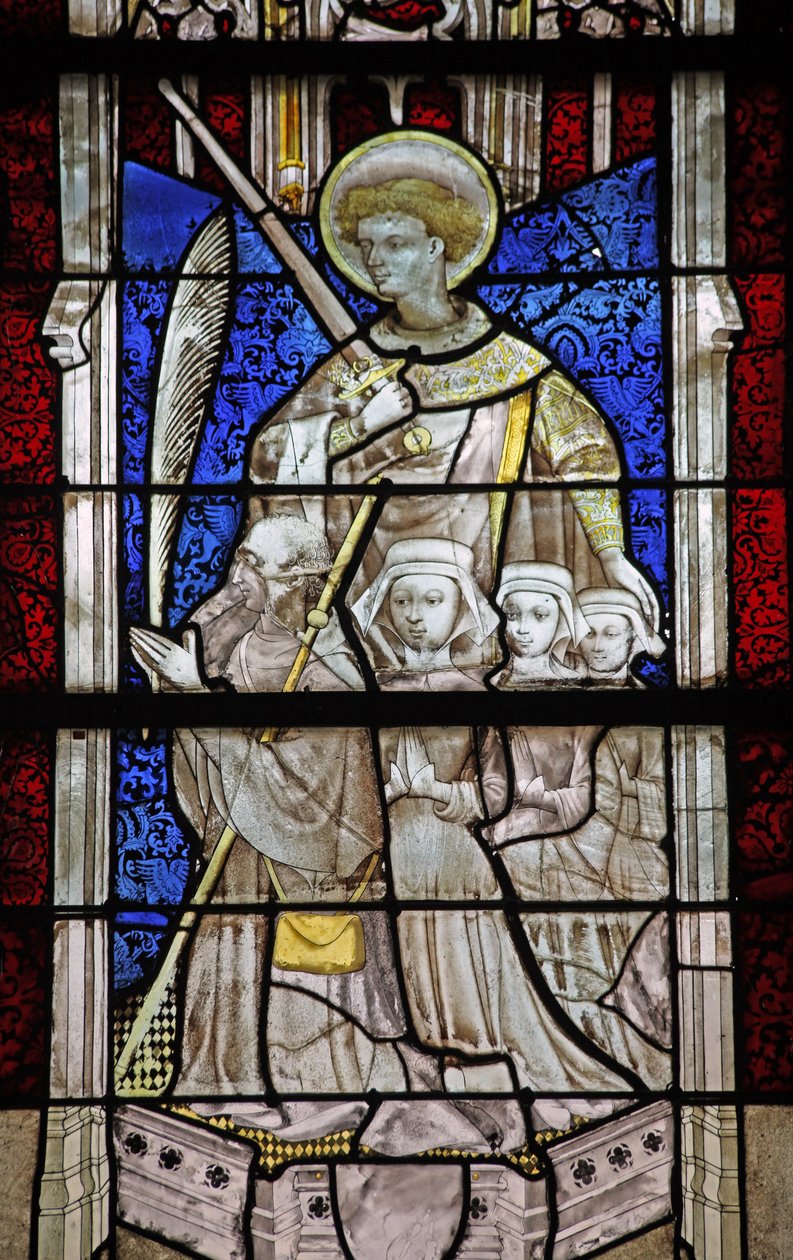 Fenster w30 zeigt den Heiligen Georg mit einem Stifter und Familie von French School