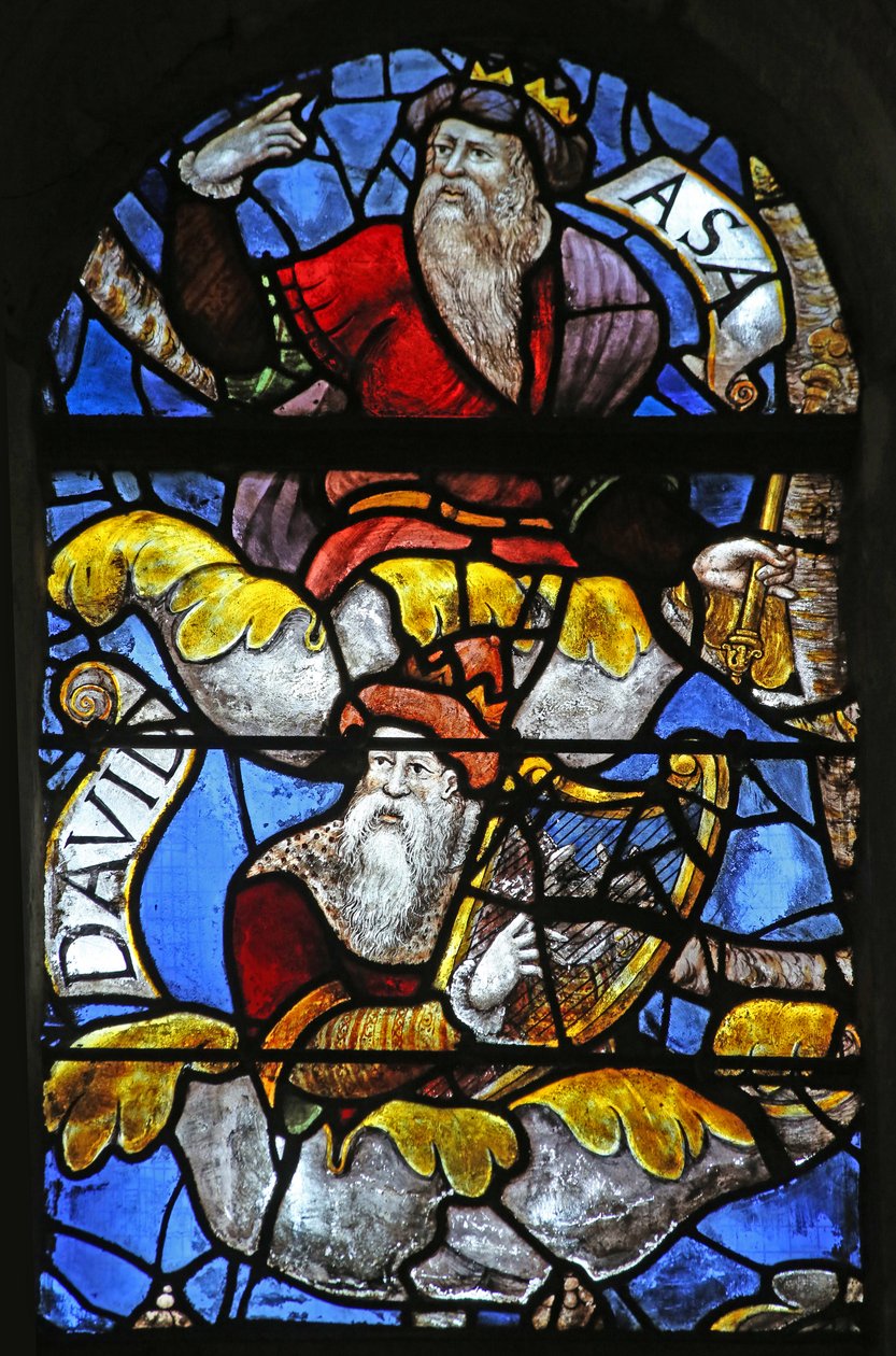 Fenster w3 mit Darstellung von Asa und David am Jessebaum von French School