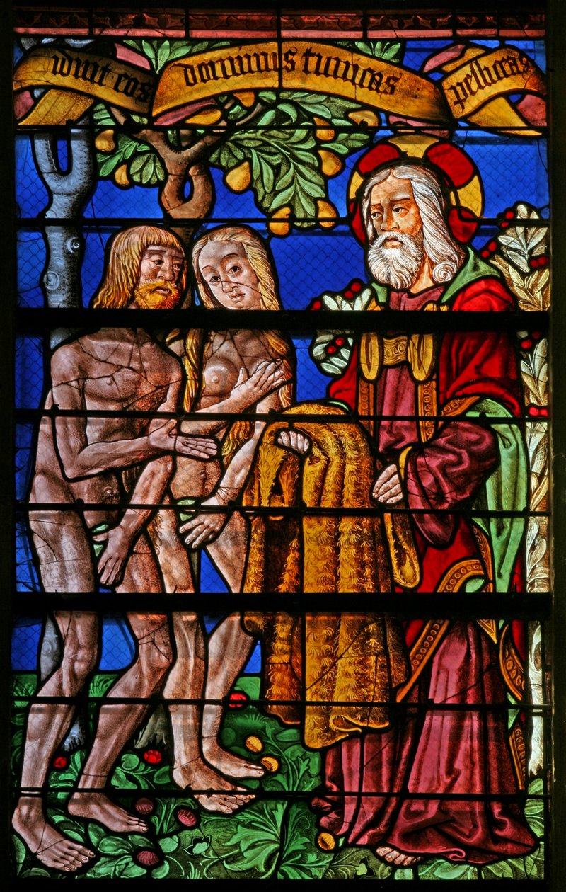 Fenster w40, Adam und Eva erhalten Kleidung darstellend von French School