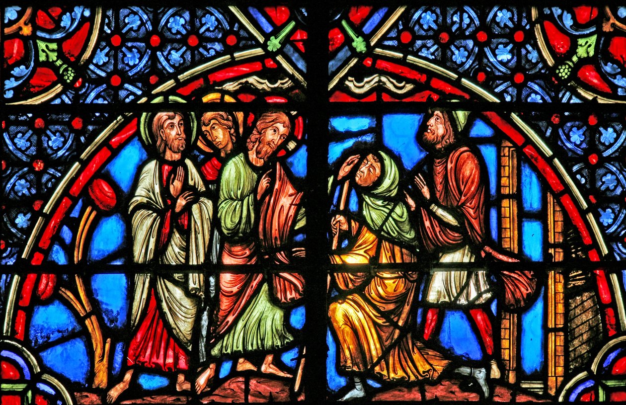 Die Heilung des Blinden (ein modernes Fenster) von French School
