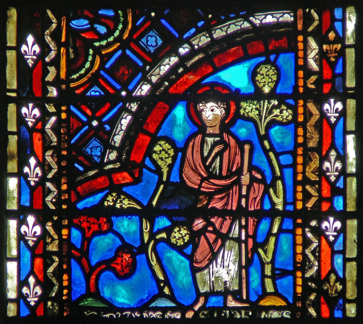 Fenster w53, Darstellung von St. Johannes der Täufer, der in die Wüste aufbricht von French School