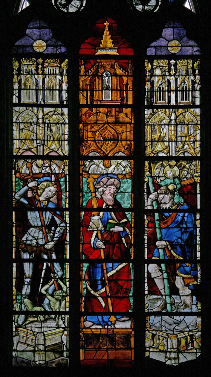 Fenster w8, Darstellung von St. Michael, St. Jakobus und St. Christophorus von French School