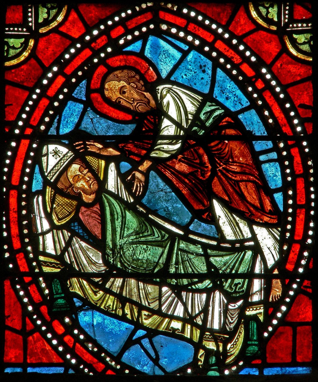 Fenster wXX mit St. Paulus, der St. Ambrosius in einem Traum die Überreste von St. Gervais und St. Protais offenbart von French School