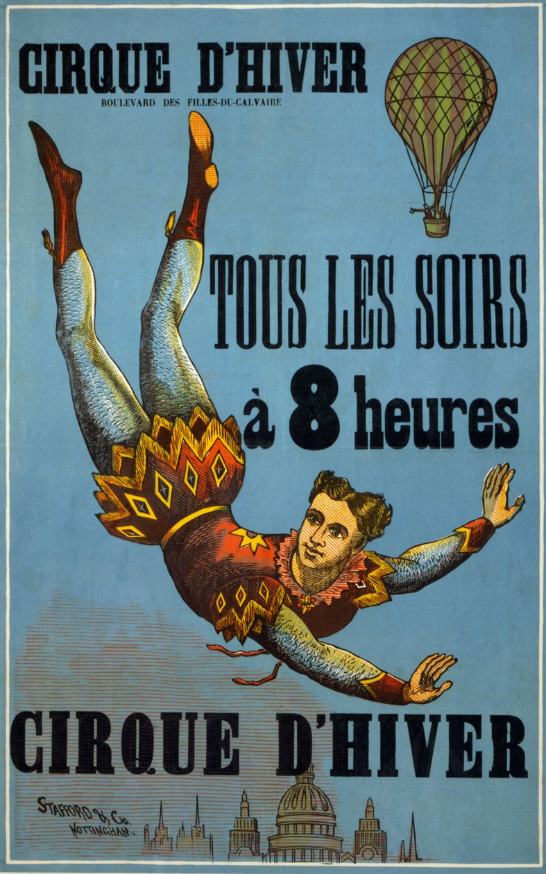 Winterzirkus jede Nacht um 8 Uhr: Werbeplakat von Stafford Co und Nottingham für eine Zirkusshow im Cirque d