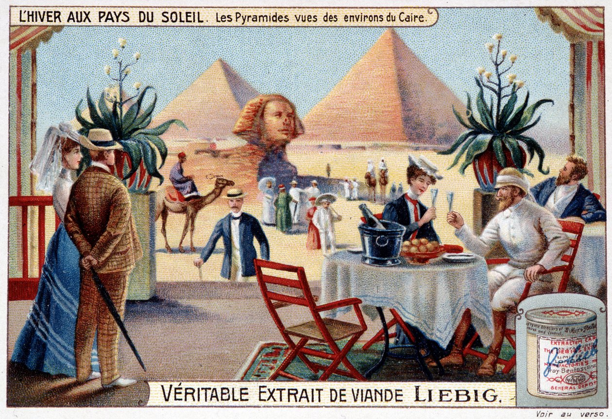 Winter in den Ländern der Sonne: Pyramiden gesehen aus der Umgebung von Kairo - Werbevignette, Liebig, ca. 1900 von French School