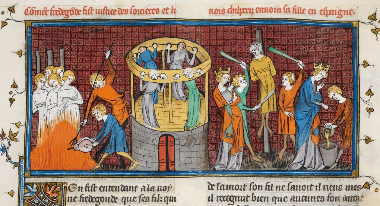 Hexen verbrannt, aus Les Grandes chroniques de France, MS Royal 16 G VI f. 64 von French School