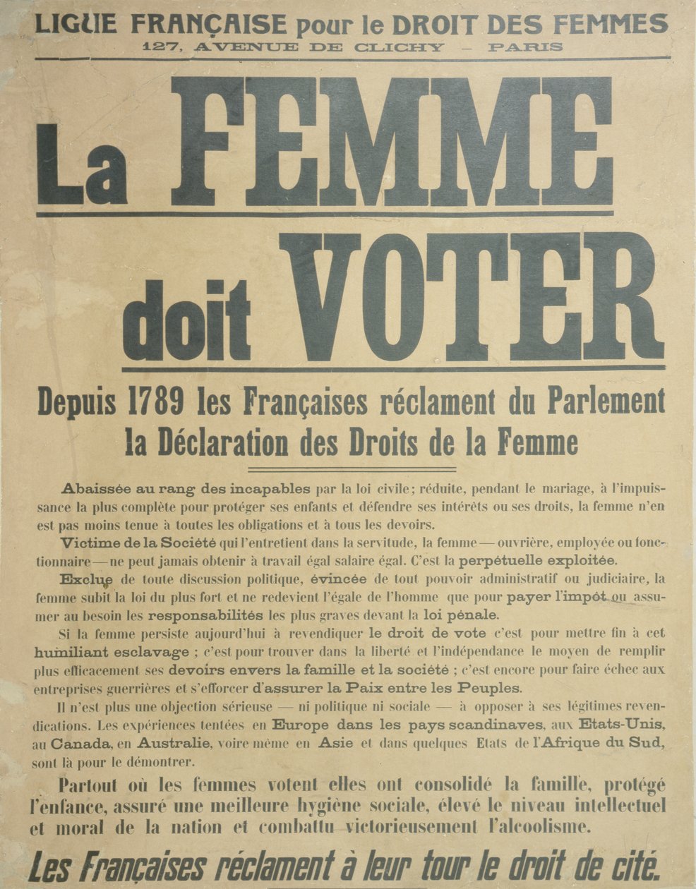 Frauen müssen wählen, Plakat, das Frauen ermutigt, für das Wahlrecht zu kämpfen, 1914 von French School