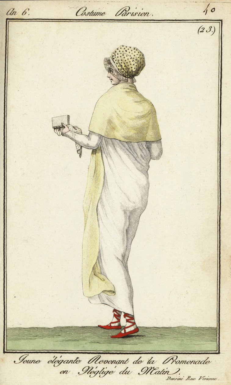 Elegante junge Frau beim Spaziergang auf der Rue Vivienne von French School
