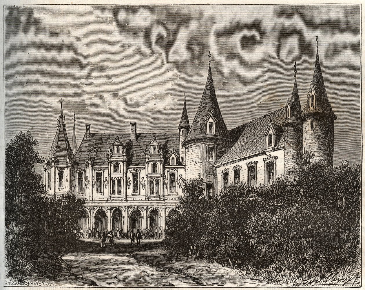 Schloss du Rocher in Mézangers in Mayenne - Gravur in 