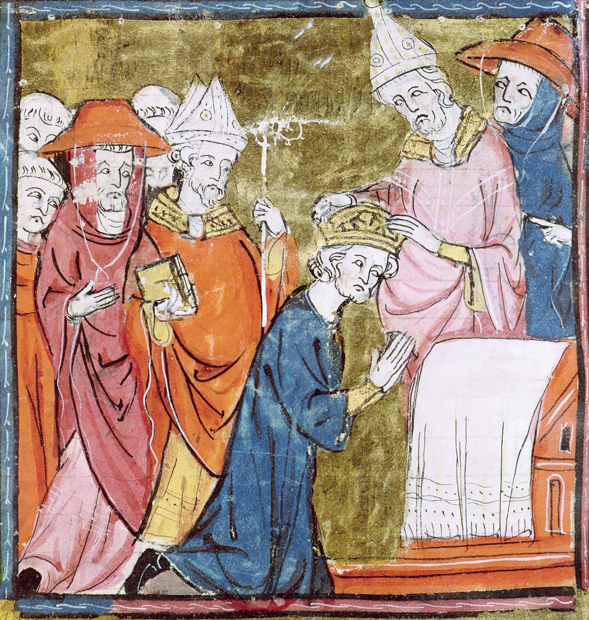Die Krönung von Kaiser Karl dem Großen (742-814) durch Papst Leo III. (ca. 750-816) in St. Peter, Rom im Jahr 800, Grandes Chroniques de France, 1375-79 von French School