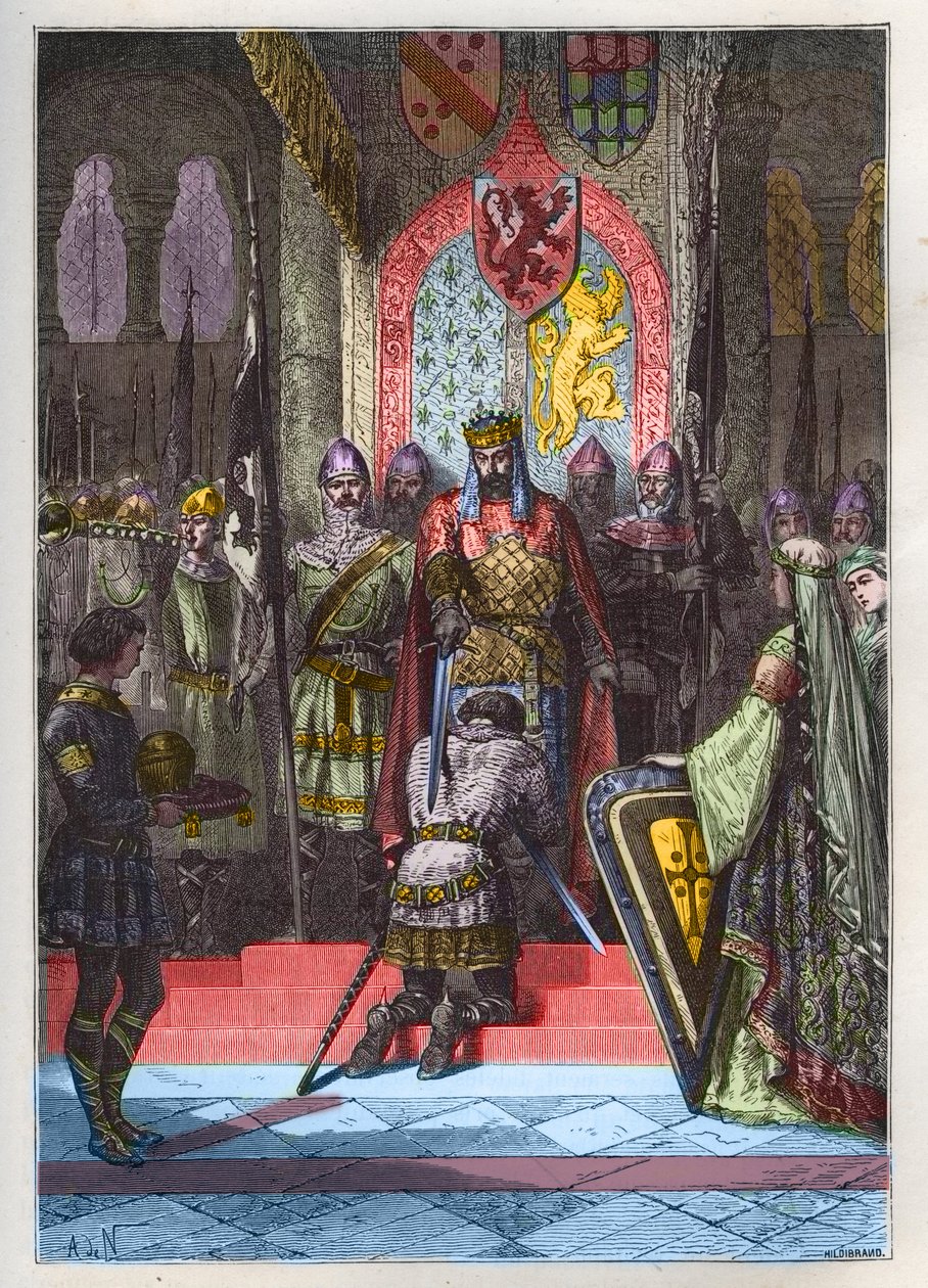 Ritterschlag - Die Accolade - La Chevalerie - Weihe eines Ritters - Die Accolade - Gravur aus „L