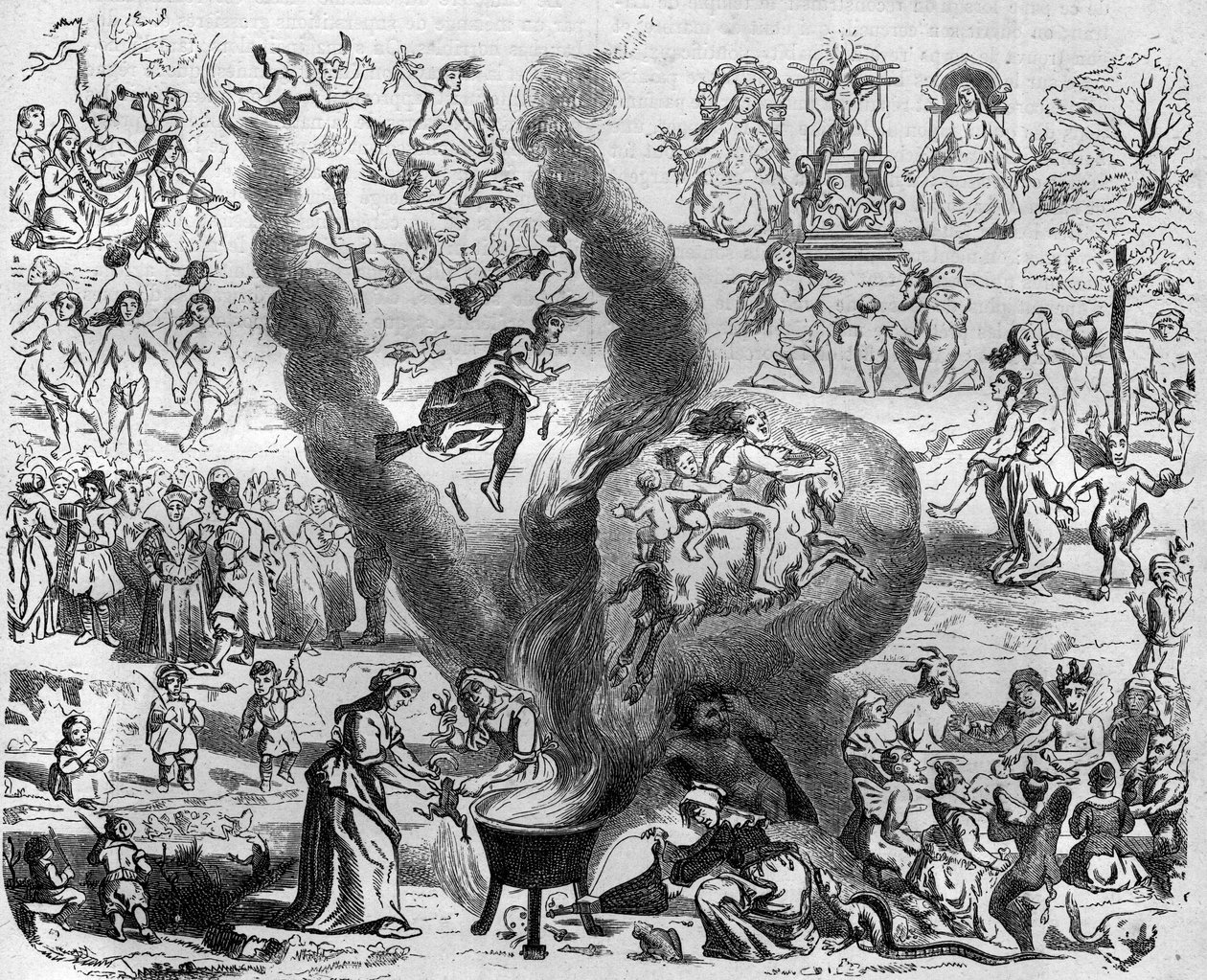 Die Aberglauben des Jahres Tausend: der Sabbat. Gravur in „Histoire des Papes-Rois-Queen und Empereurs à travers les siècles“ von Maurice Lachatre von French School