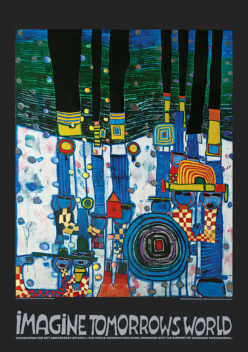 Stell dir die Welt von morgen vor (blaue Version) von Friedensreich Hundertwasser