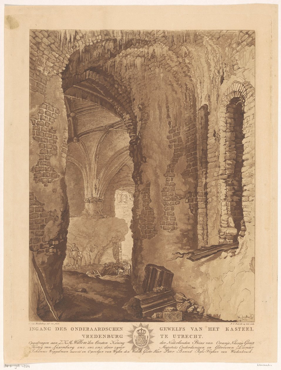 Ansicht des unterirdischen Gewölbes von Schloss Vredenburg in Utrecht von Friedrich Christoph Dietrich