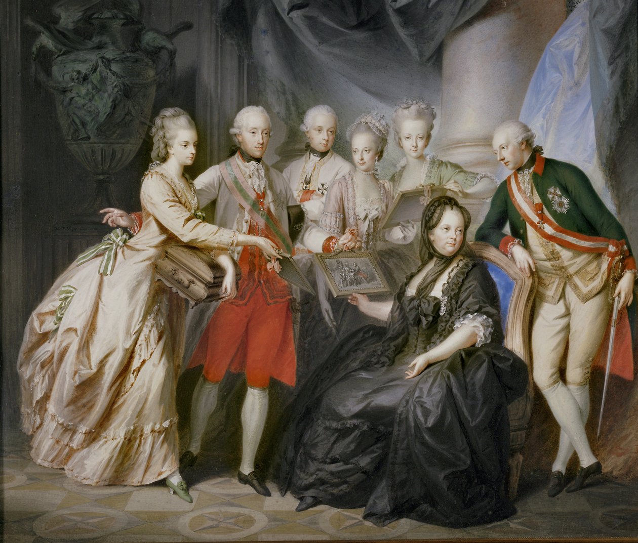 Kaiserin Maria Theresia umgeben von ihren Kindern in Witwentracht nach dem Tod ihres Mannes, Kaiser Franz Stephan von Friedrich Heinrich Fuger