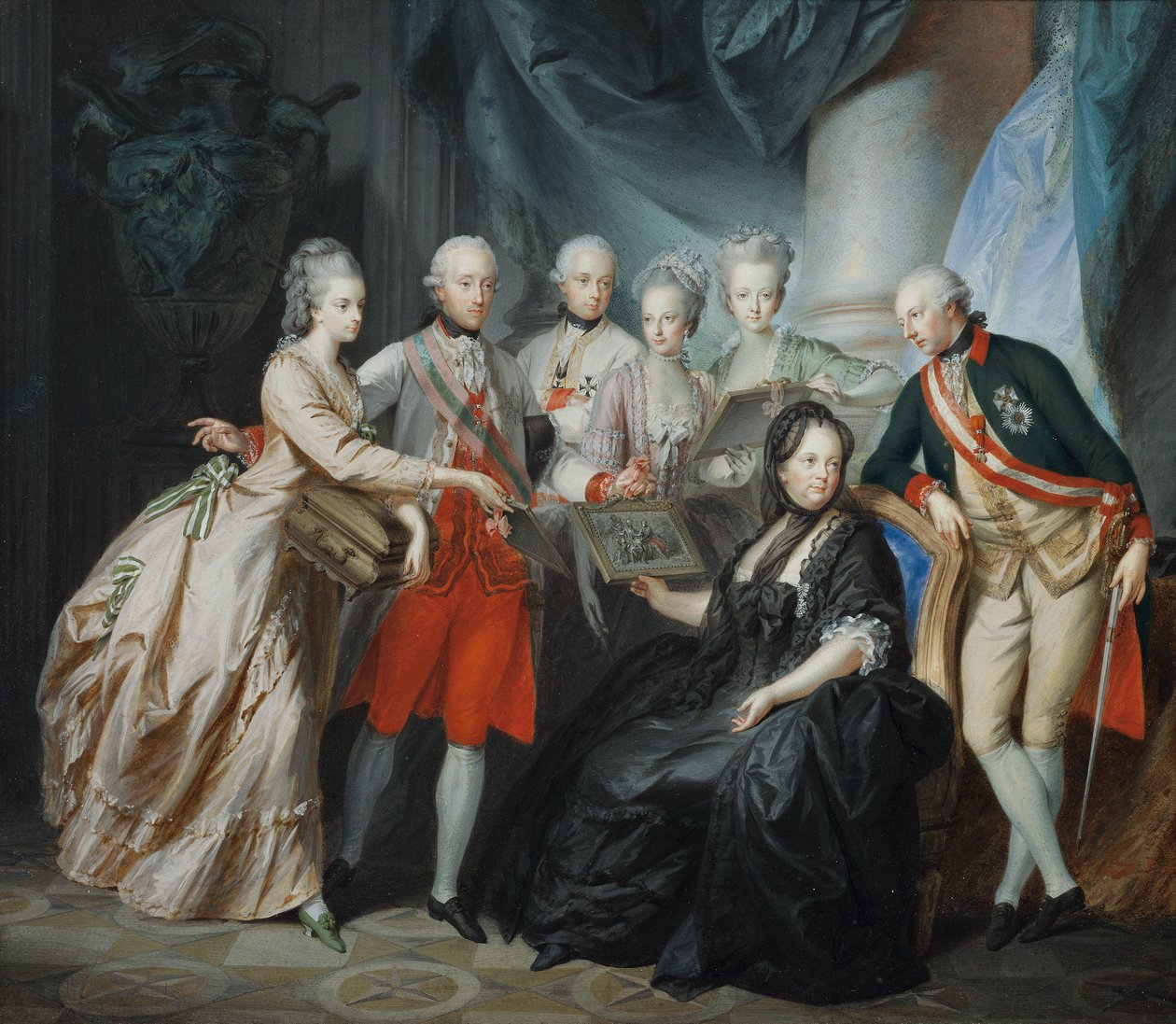 Erzherzogin Marie Christine und Herzog Albert von Sachsen Teschen präsentieren der Familie Bilder von den Verwandten in Italien von Friedrich Heinrich Fuger