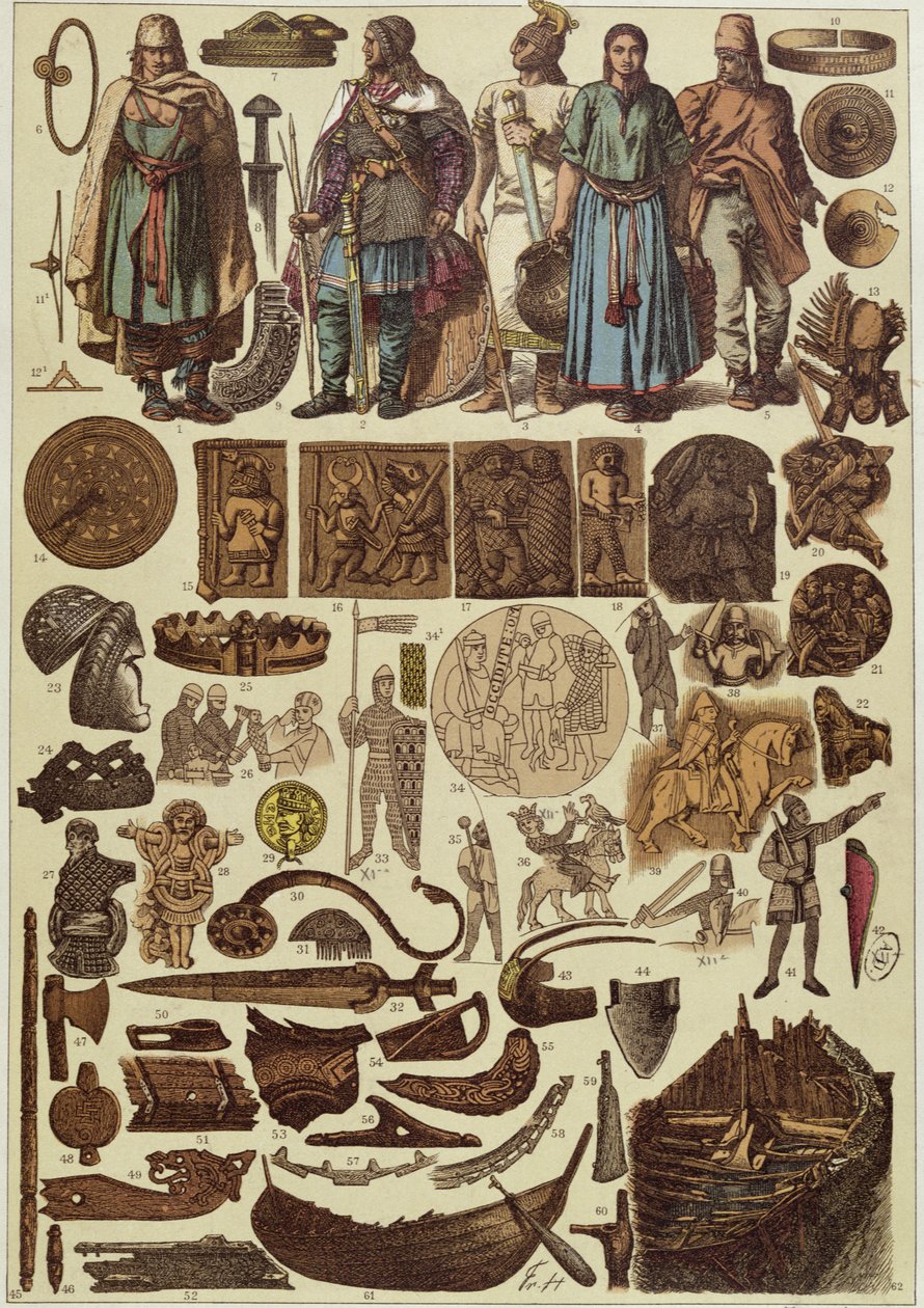 Skandinavische Kostüme und Objekte bis 1200, Ende des 19. Jahrhunderts von Friedrich Hottenroth