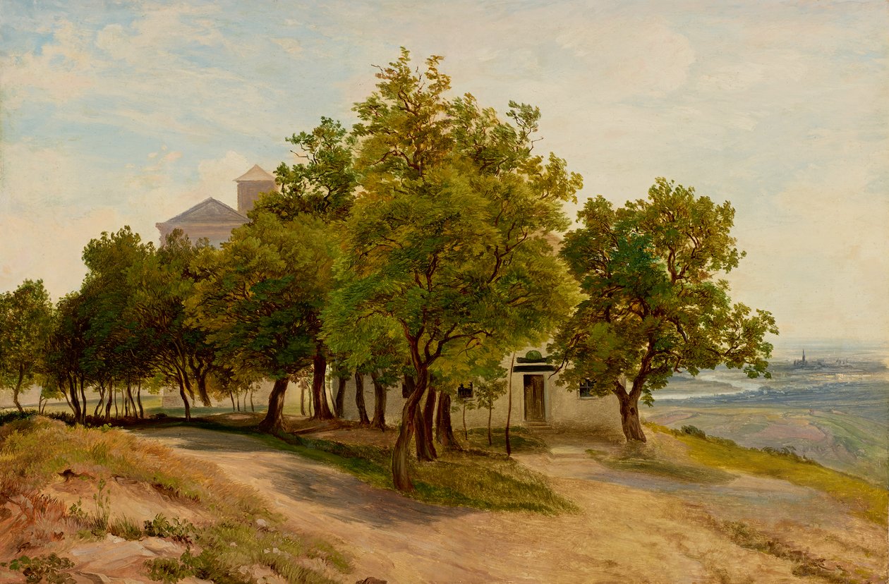 Baumgruppe auf dem Kahlenberg mit Blick auf Wien von Friedrich Loos