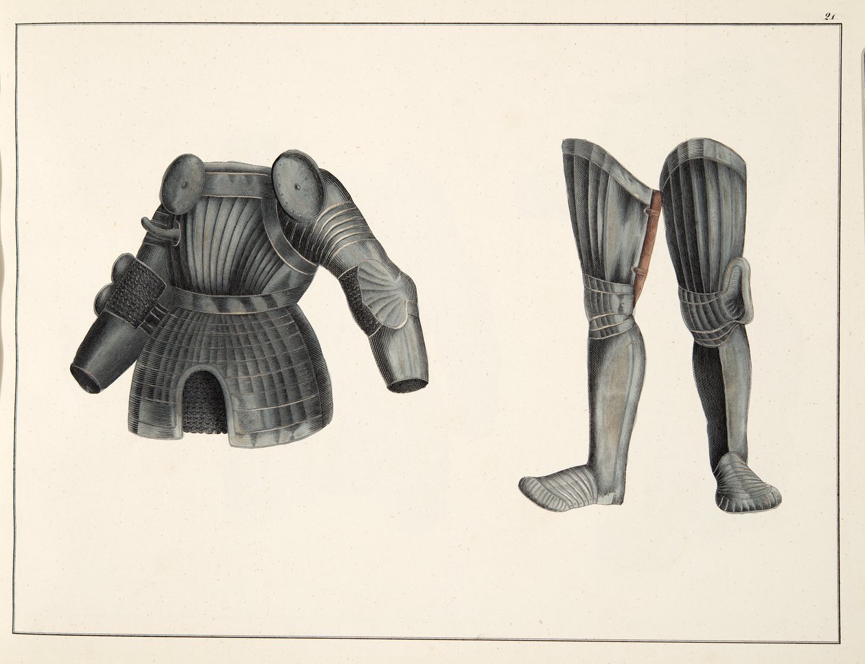 Rüstung, Platte aus Eine Geschichte der Entwicklung und Bräuche der Ritterlichkeit, von Dr. Franz Kottenkamp, veröffentlicht von Carl Hoffmann, 1842 von Friedrich Martin von Reibisch