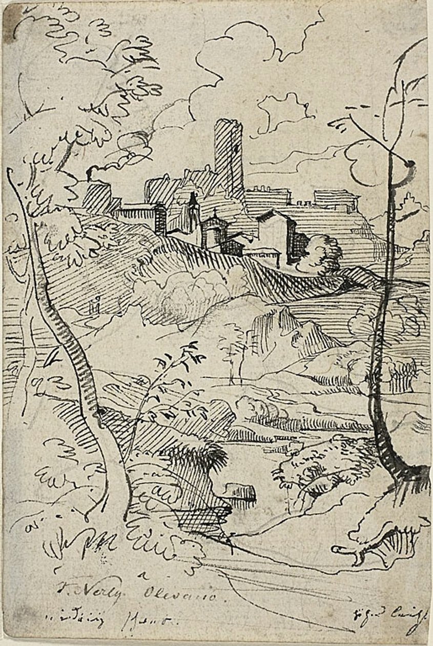 Italienische Stadt mit Fluss (recto); Ansicht einer Stadt (verso) von Friedrich Nerly