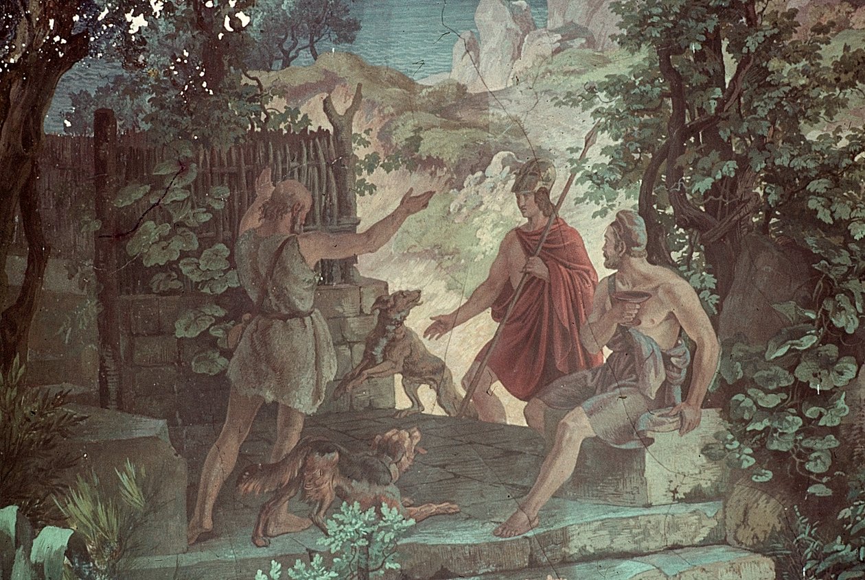 Odysseus beim Schweinehirten Eumaios, Szenen aus der Odyssee von Friedrich the Elder Preller