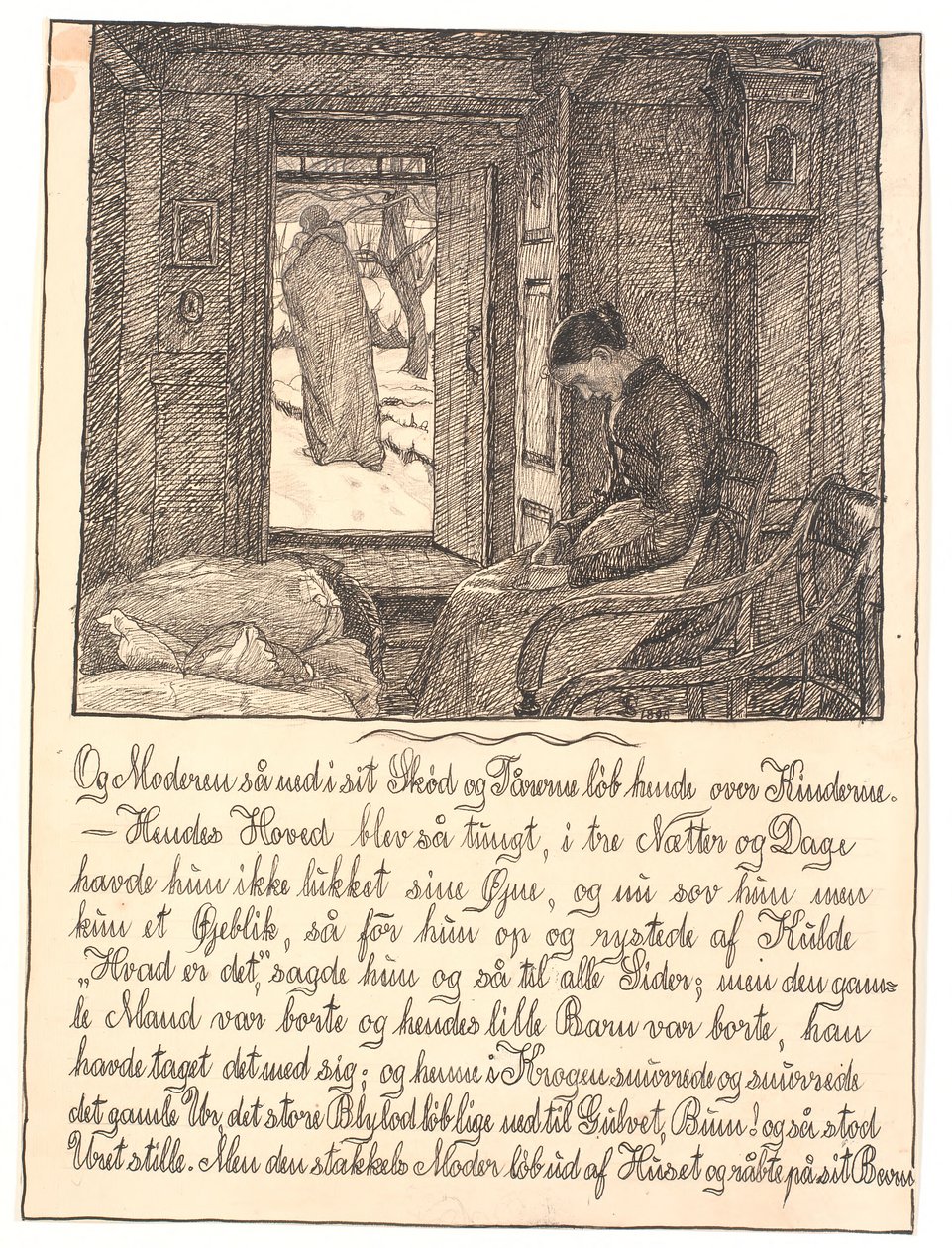 Und die Mutter sah in ihren Schoß, und die Tränen liefen ihr über die Wangen... von Fritz Syberg