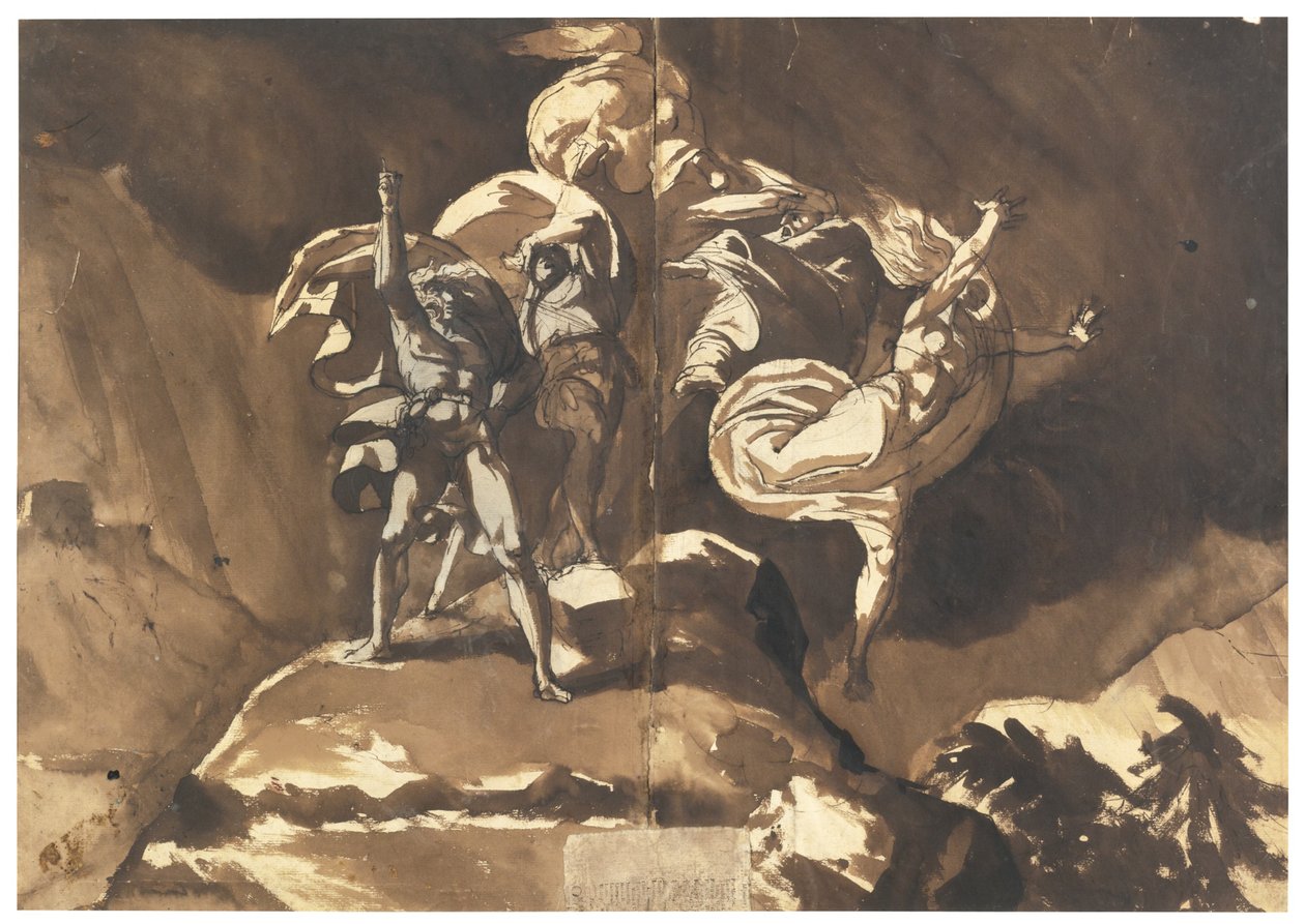Die Hexen schweben über Macbeth und Banquo von Füssli