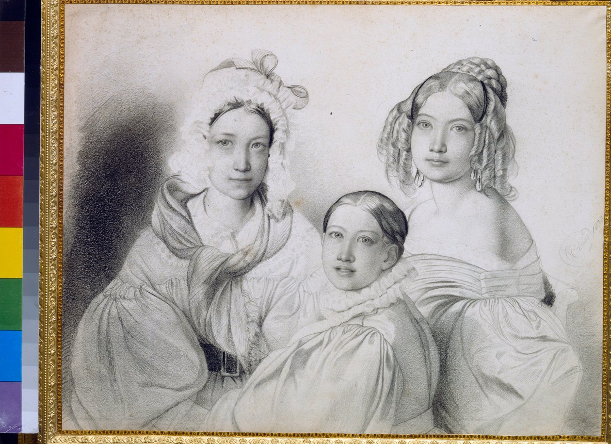 Porträts der Gräfinnen Praskovia (1817-1835), Nadezhda (1822-1840) und Maria (1813-1849), Töchter des russischen Prinzen Piotr Viazemski von Fyodor Bruni