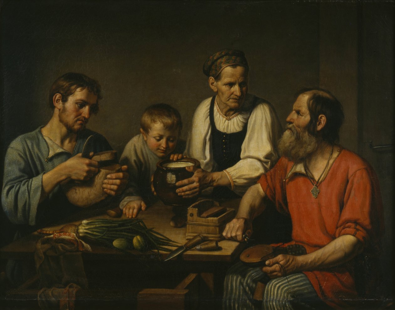 Bauernfamilie vor dem Abendessen, 1824 von Fyodor Grigoryevich Solntsev