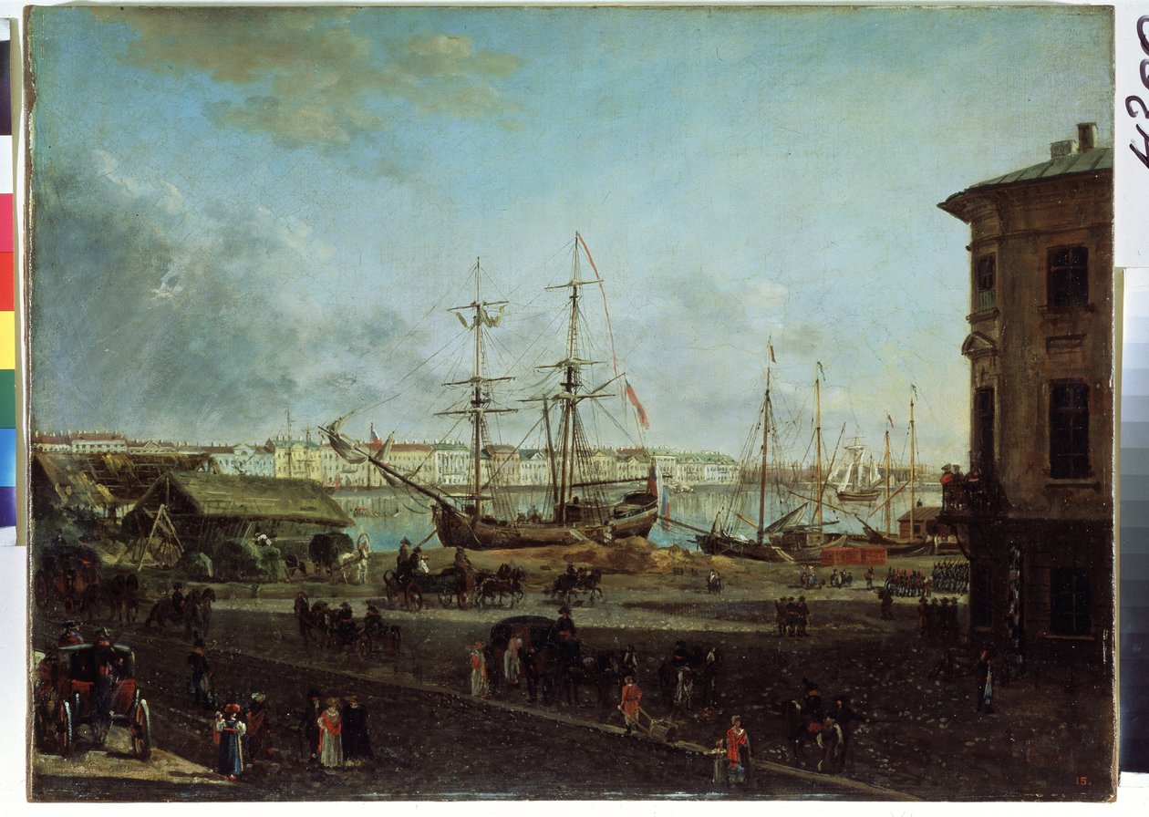 Blick auf die englische Uferpromenade von der Insel Vasilievski von Fyodor Yakovlevich Alexeev