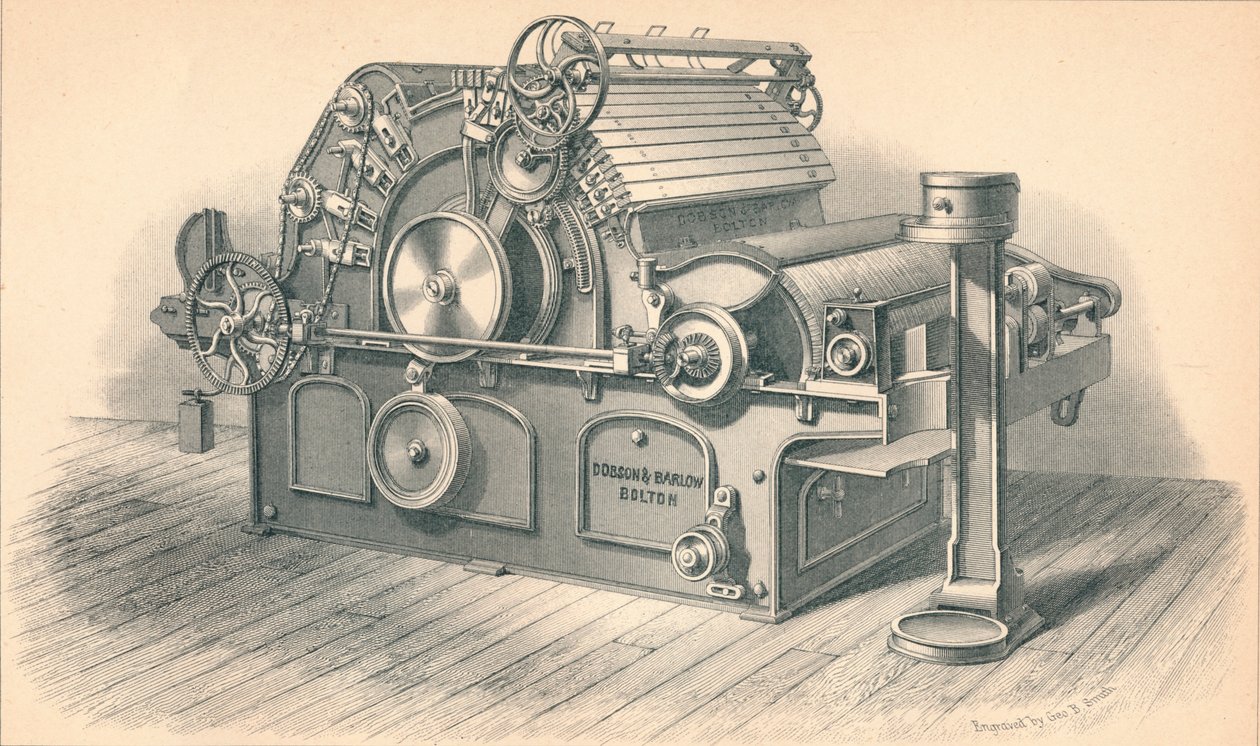 Selbstabstreifende Kardiermaschine, von Dobson und Barlow Bolton, 1874 von GB Smith