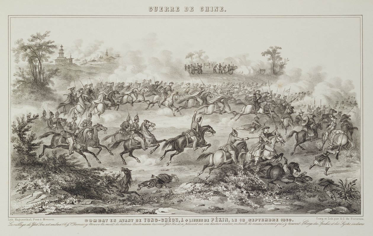 Die Schlacht von Chang-Kia-Onang, vor Tong-Cheou, 18. September 1860, aus Der Krieg in China, 1862 von G.C. de Fortavion