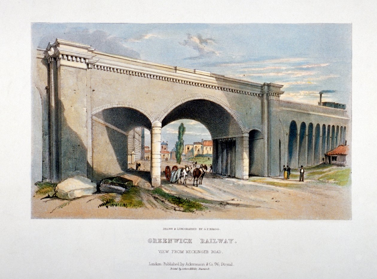 London und Greenwich Eisenbahnbrücke über die Neckinger Road, Bermondsey, London, 1836 von GF Bragg
