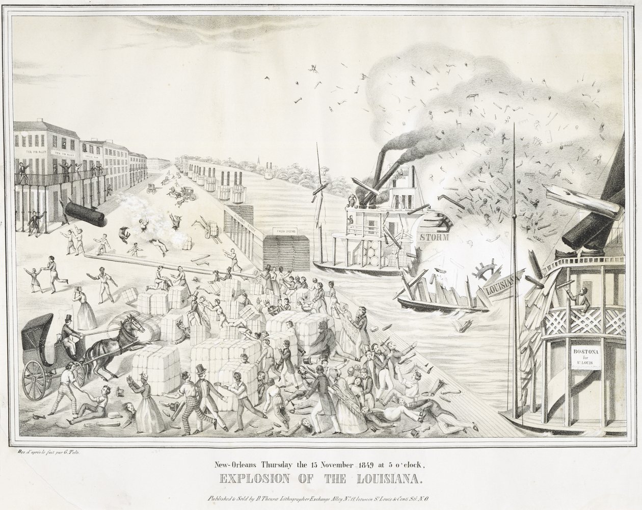 New Orleans Donnerstag, der 15. November 1849 um 5 Uhr, Explosion der Louisiana, um 1849 von G. (after) Tolti