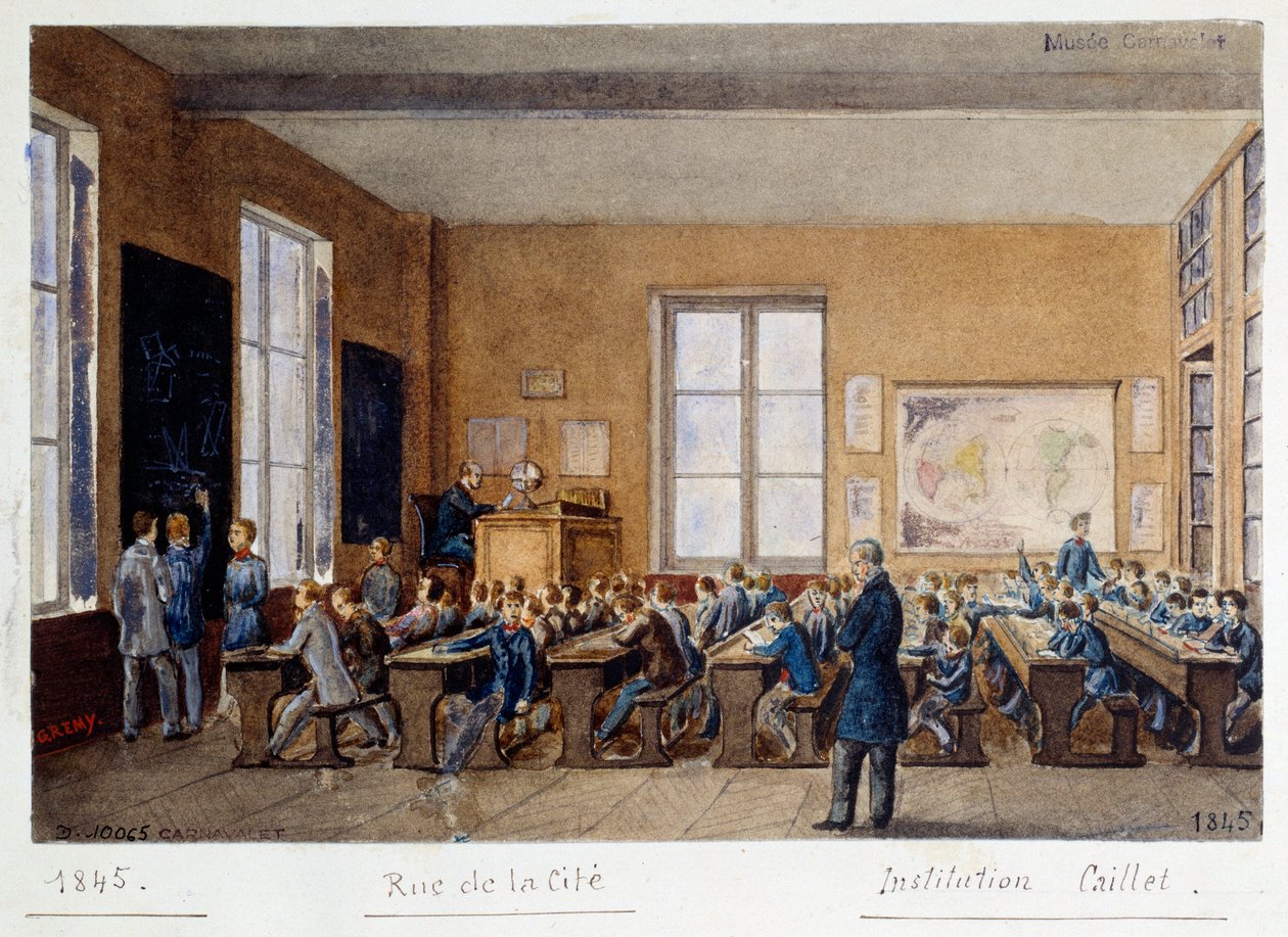 Ein Klassenzimmer der Institution Caillet, rue de la Cite, Paris, 1845. Aquarell von G. Remy von G. Remy