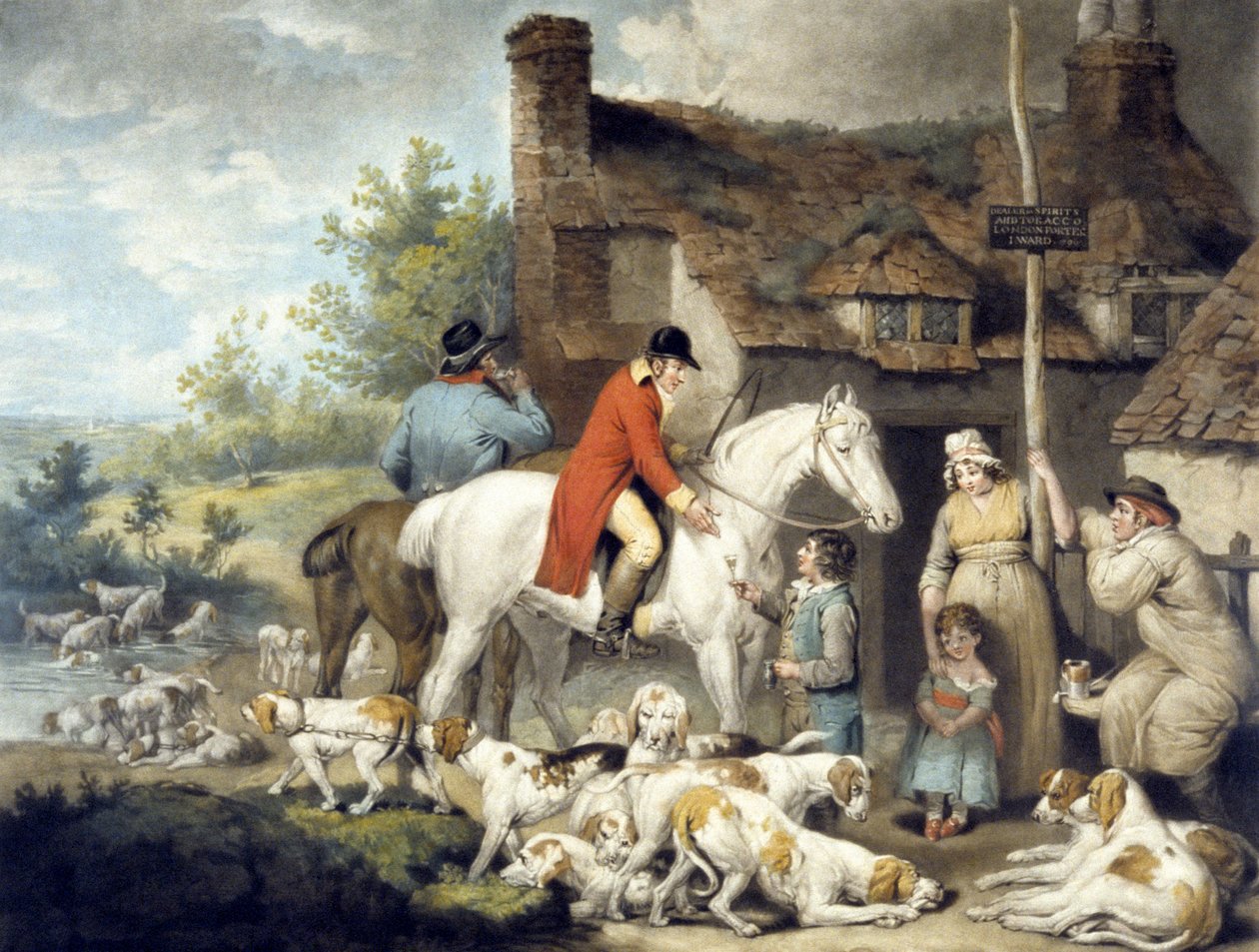 Vor einem Landgasthaus, graviert von William Ward von G. and Ward J. Morland