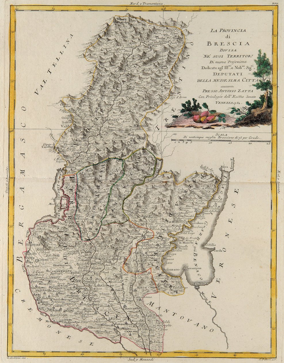 Landgebiet des Staates Veneto: Brescia, Stich von G. Zuliani aus Band II des "Neuesten Atlas" veröffentlicht in Venedig 1783 von Antonio Zatta, Privatsammlung von G. Zuliani