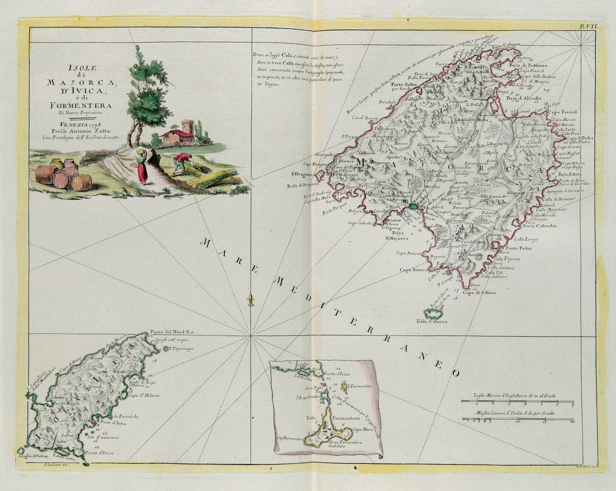 Die Inseln Mallorca, Ivica und Formentera, Stich von G. Zuliani aus Band I des "Neuesten Atlas" veröffentlicht in Venedig 1778 von Antonio Zatta, Privatsammlung von G. Zuliani