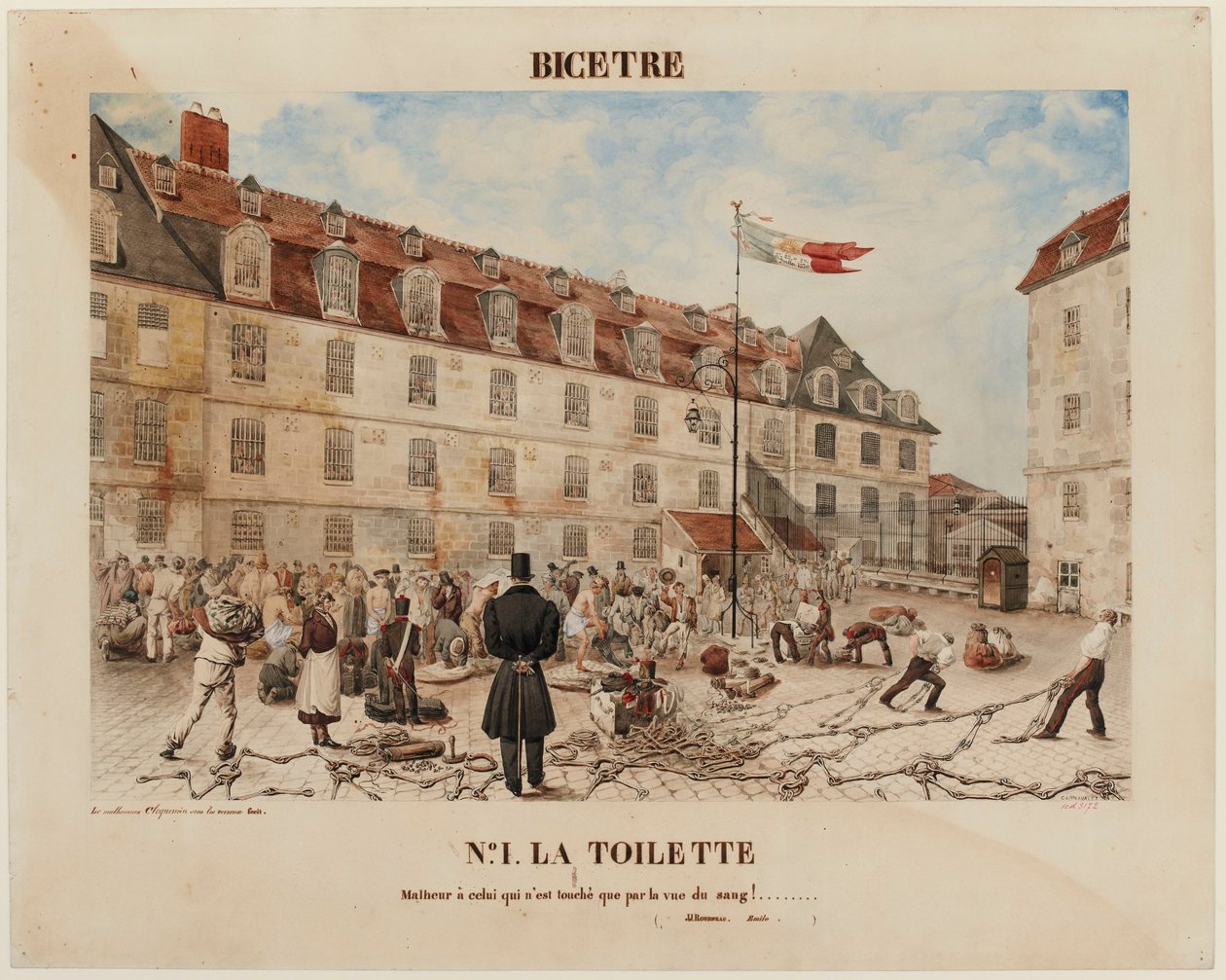 BICÊTRE. Nr.1. DIE TOILETTE / Wehe dem, der nur vom Anblick des Blutes berührt wird! ........ / ( JJ Rousseau. Émile. ) von Gabriel Cloquemin