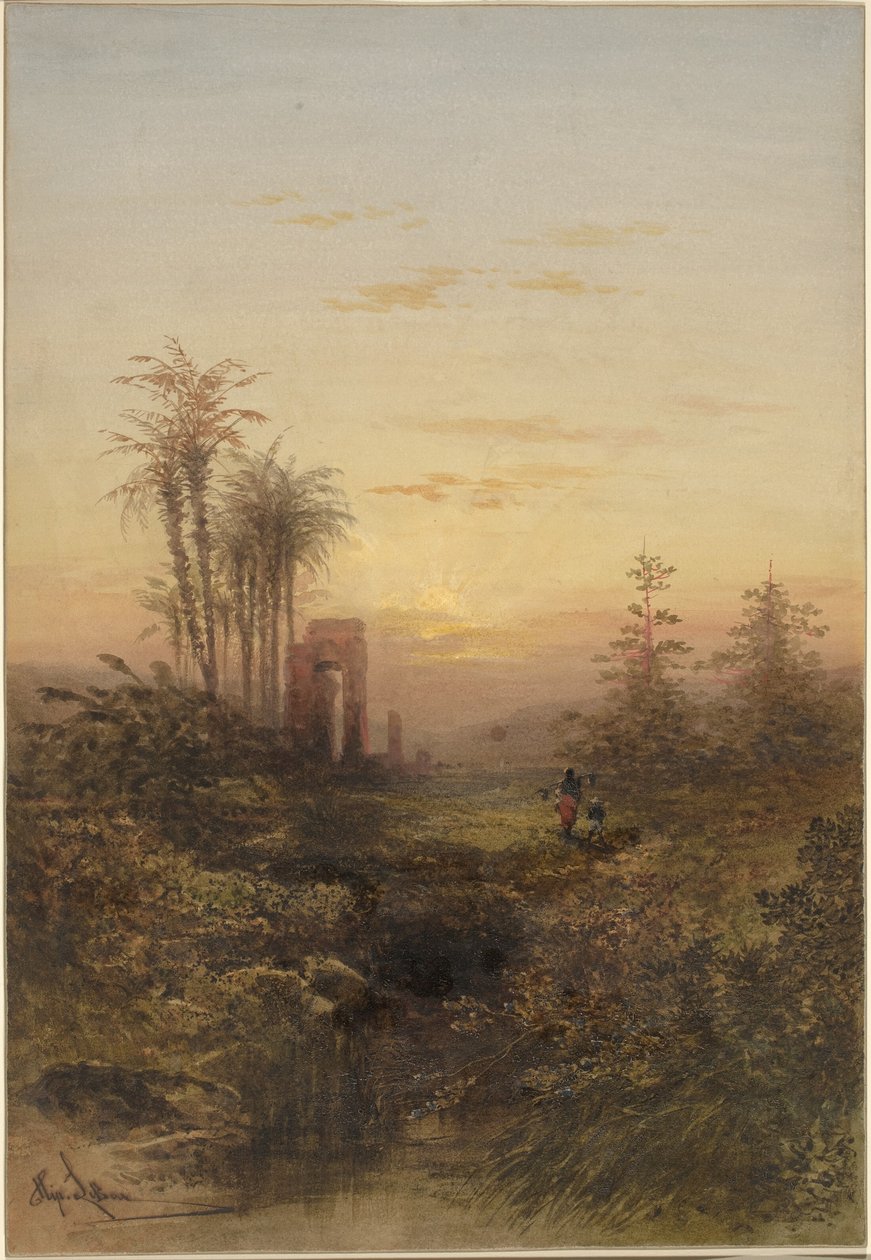 Sonnenuntergang in einer orientalischen Landschaft von Gabriel Hippolyte Lebas
