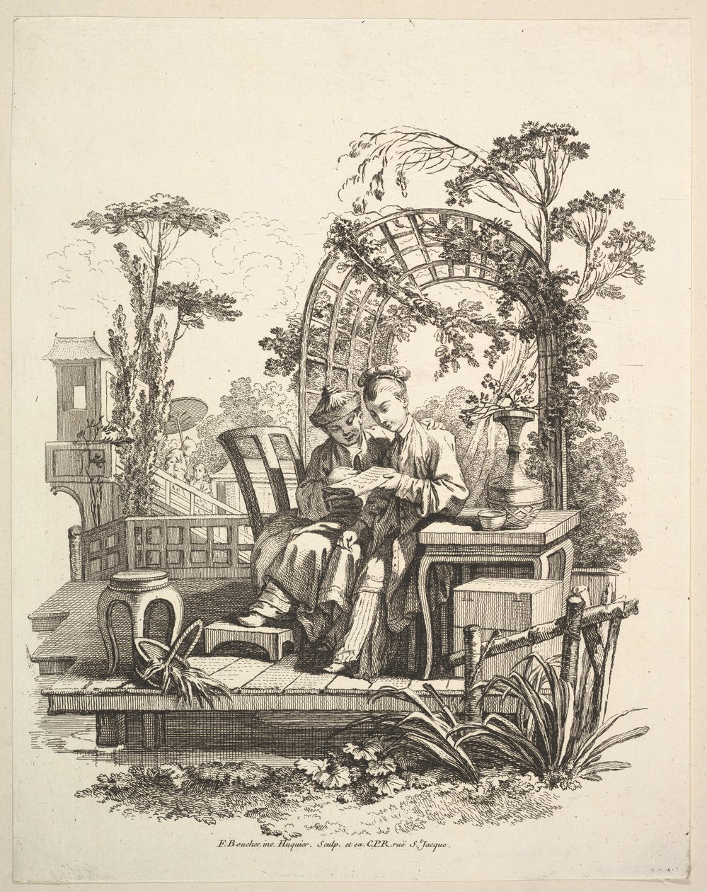 Mann und Frau beim Lesen, ca. 1742 von Gabriel Huquier