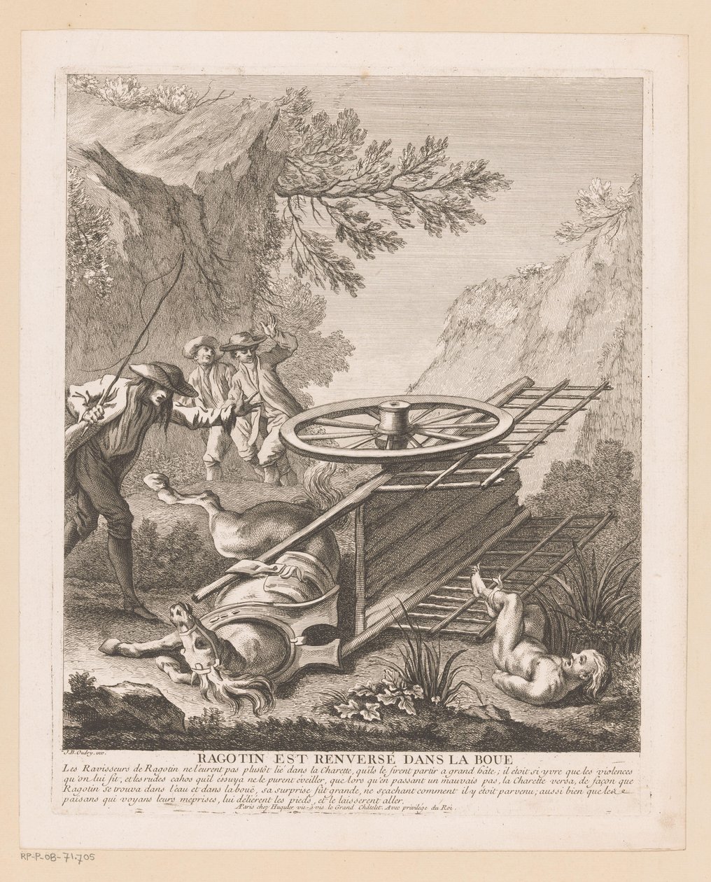 Ragotin fällt vom Wagen (Scènes aus dem Roman Comique von Scarron) von Gabriel Huquier