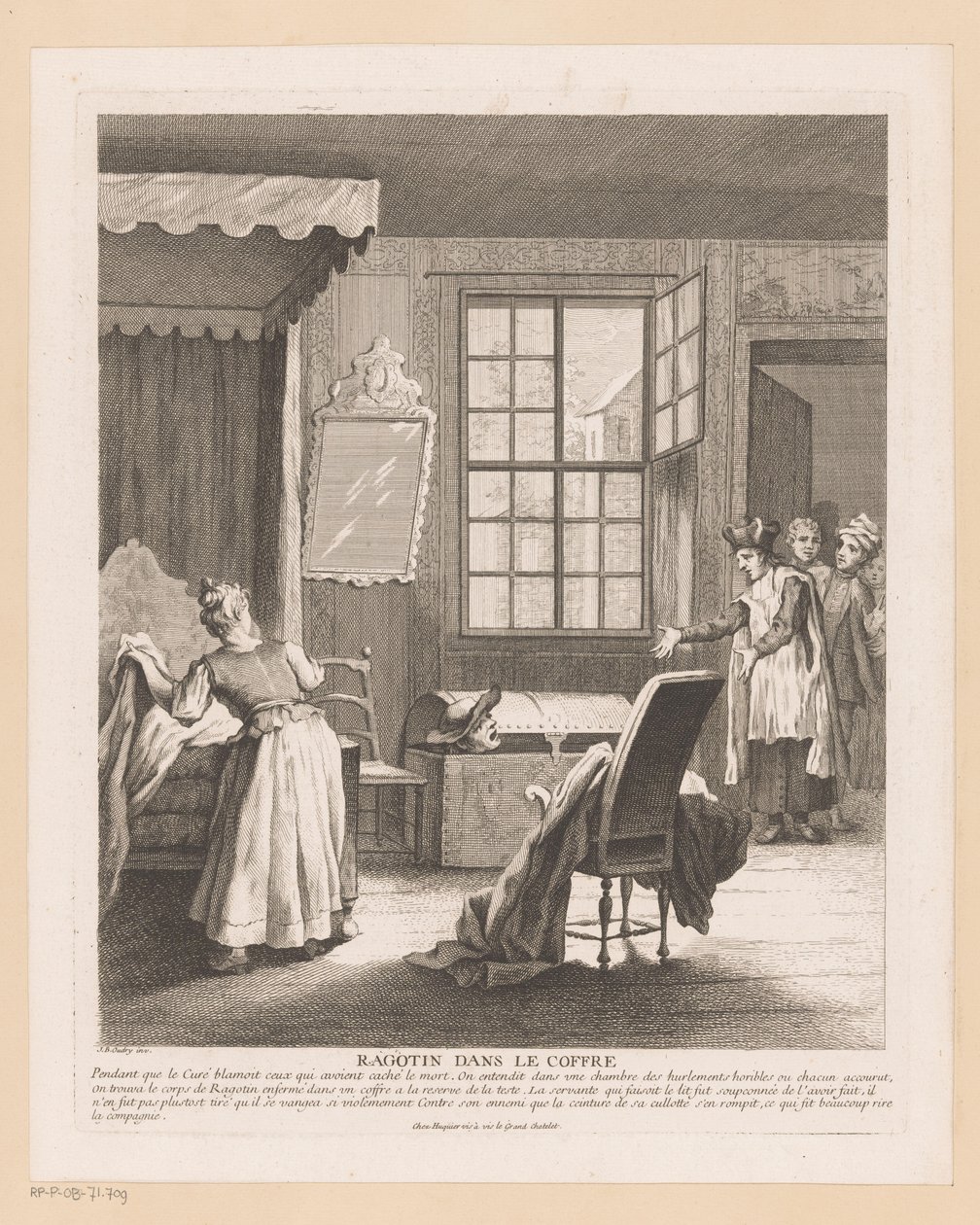 Schlafzimmerinterieur mit Ragotin in einer Kiste von Gabriel Huquier