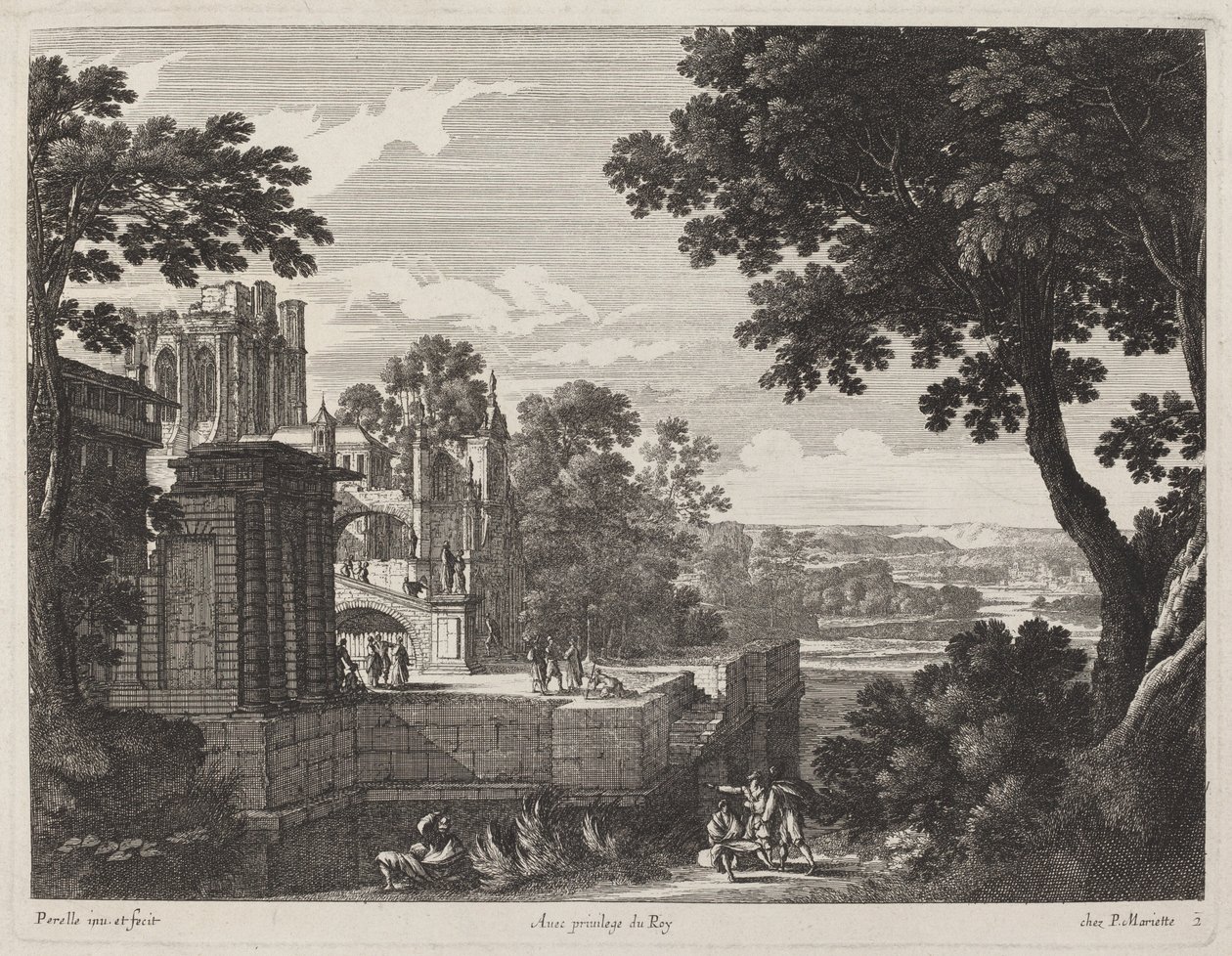 Große Landschaft mit einer Ruinenabtei von Gabriel Perelle