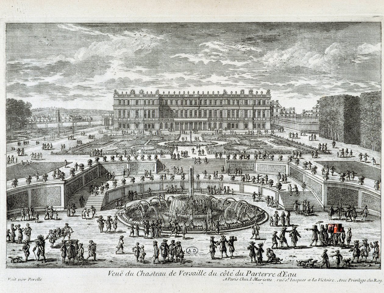 Ansicht des Schlosses von Versailles von der Seite des Wasserbetts - von Perelle, Ende des 17. Jahrhunderts von Gabriel Perelle