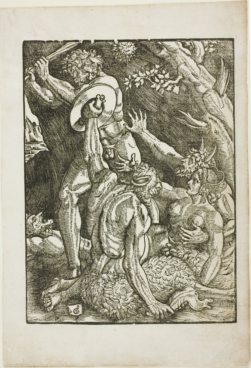 Herkules, zwei Satyrn und eine Frau, Platte zwei aus Die Arbeiten des Herkules von Gabriel Salmon
