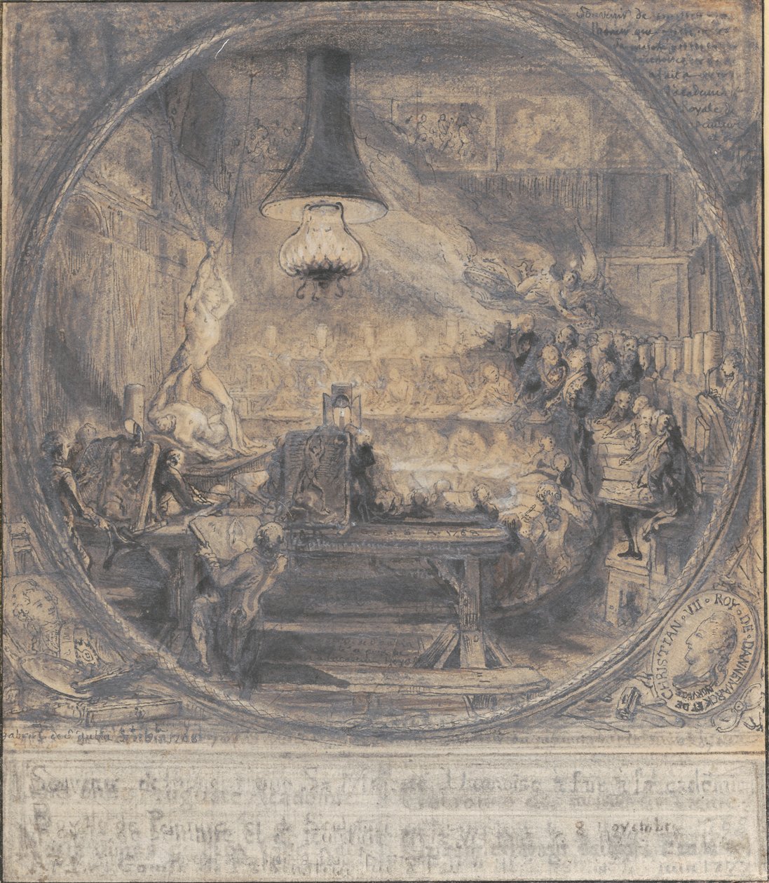 König Christian VII. besucht die königliche französische Kunstakademie in Paris, 8. Nov. 1768 von Gabriel de Saint Aubin