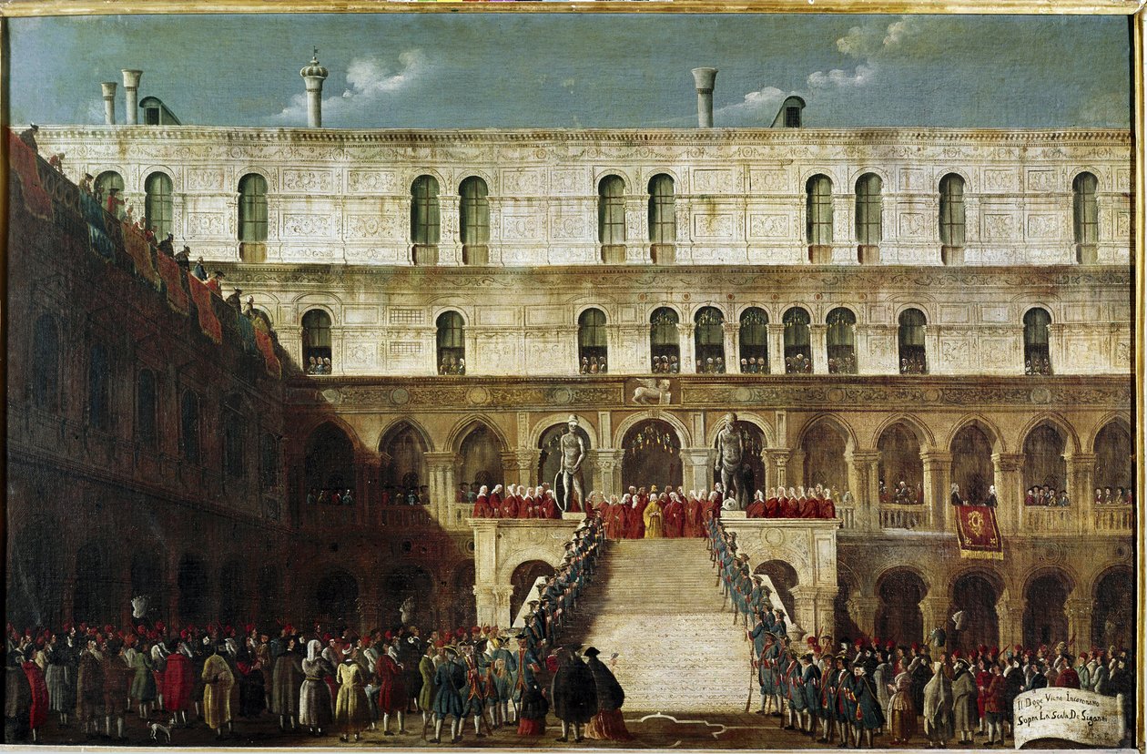 Einführung des Dogen zur Treppe der Giganten. Gemälde von Gabriele Bella. Venedig, Fondazione Querini Stampalia von Gabriele Bella