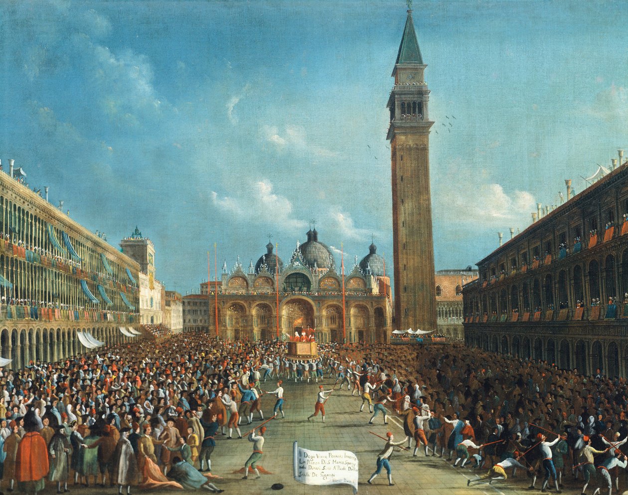 Der Doge wird triumphierend getragen und verstreut Geld auf dem Markusplatz von Gabriele Bella